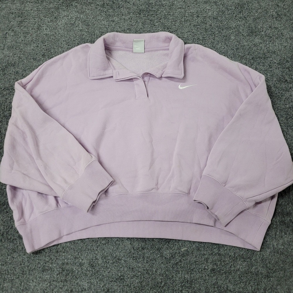 Nike Sweatshirt Womens XXL Purple Cropped Oversized Polo Collar Fleece Pullover